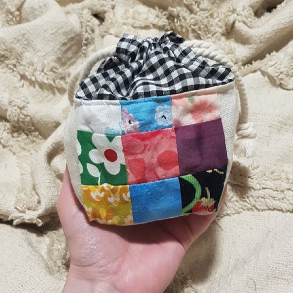 One-of-a-Kind Patchwork Drawstring Mini Bag | Mixed Floral Gingham Mix - Picture 7 of 14